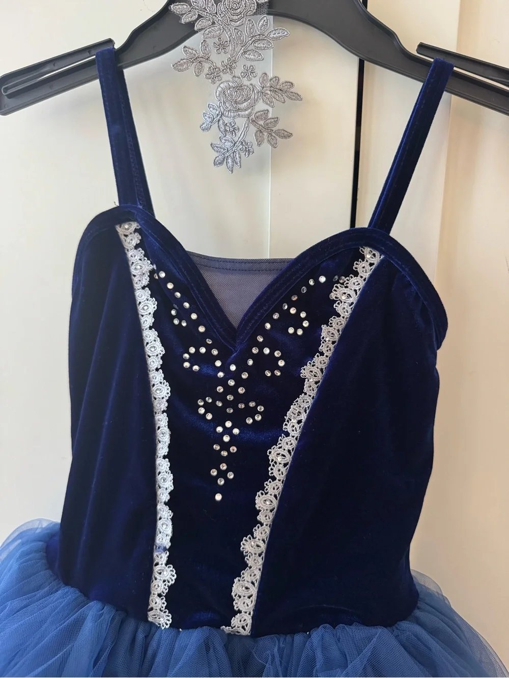 Weissman Navy Blue Tulle Ballet Costume with Silver Sequin Trim